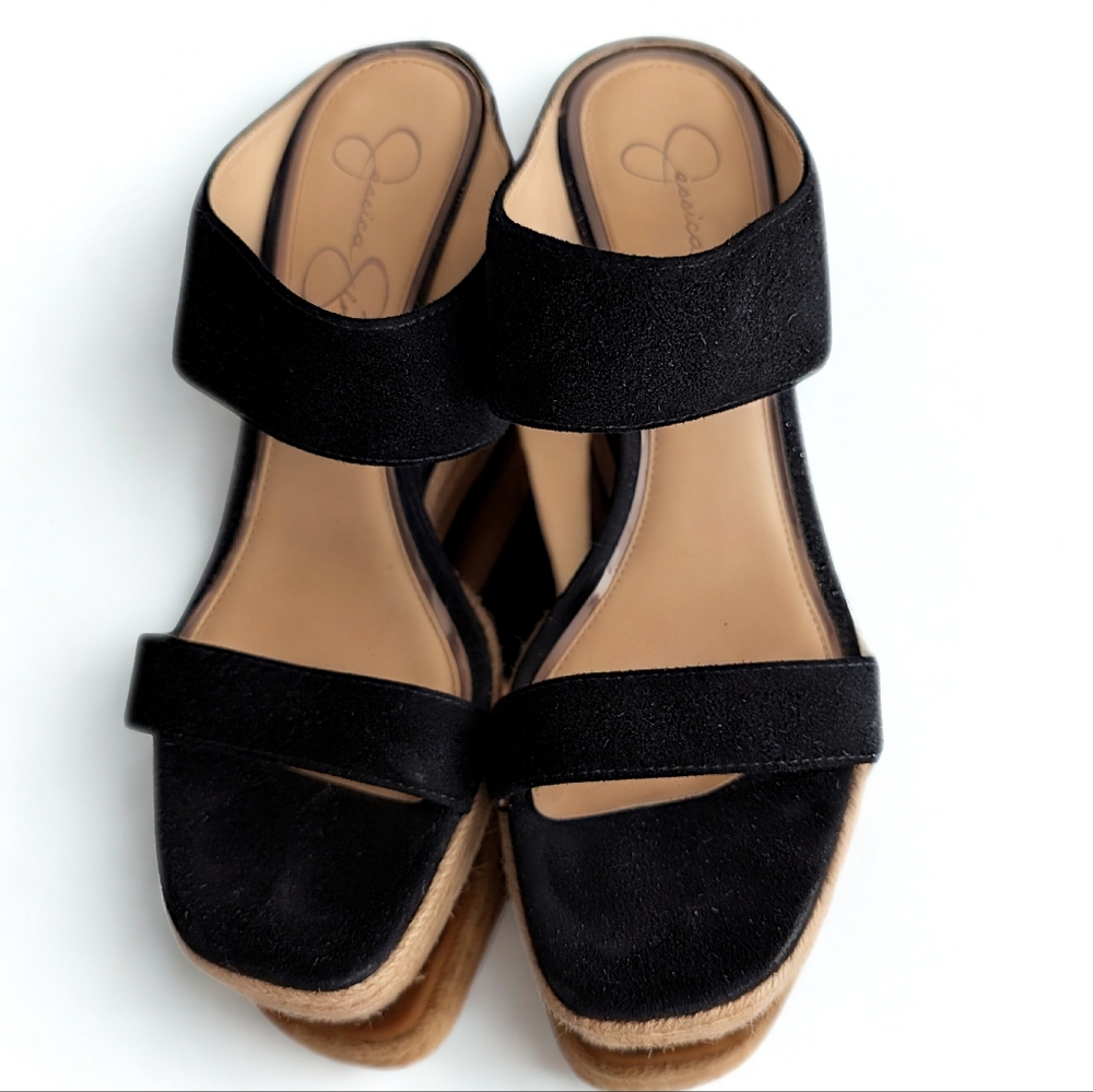 β¨ Jessica Simpson Black Wedge Sandals - Size 9 β¨ - Picture 5 of 10